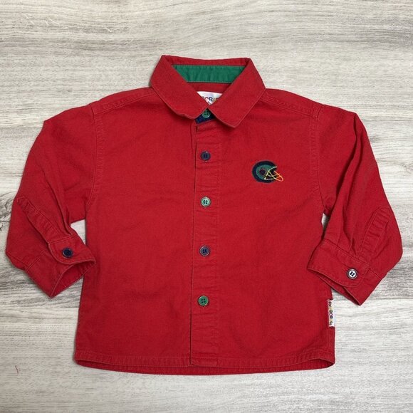 Vintage 90s Gymboree Boys Shirt Rainbow Tag Primary Red Football Embroidered - Picture 1 of 5